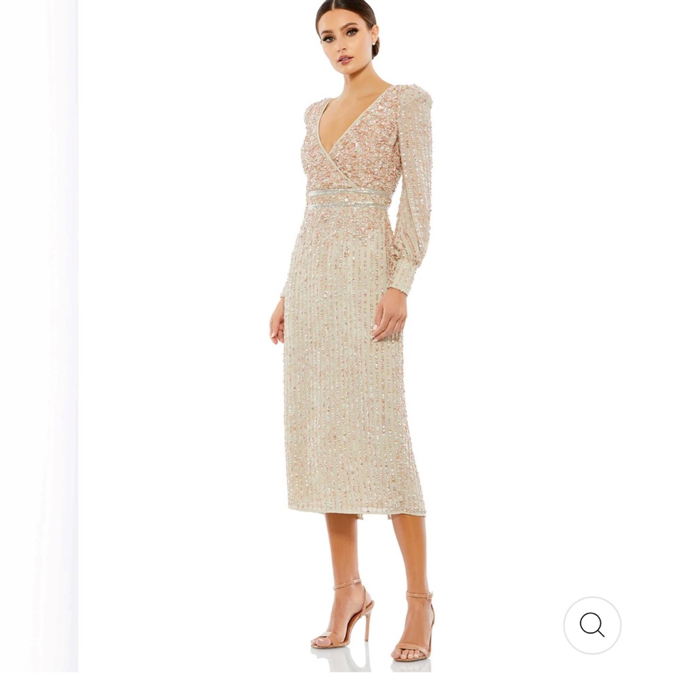 NWT Mac Duggal SEQUINED V NECK BISHOP SLEEVE DRESS size 10